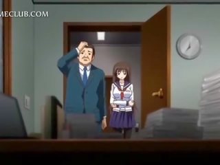 Anime teenager in school uniform blowing large cock