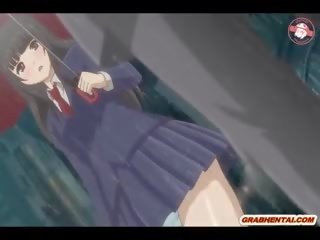 Japoniškas anime ponia gauna sunkimas jos papai ir pirštas