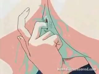 Libidinous animasi pornografi kue seks dengan memasukkan jari dia kecil mungil celah dan mengisap