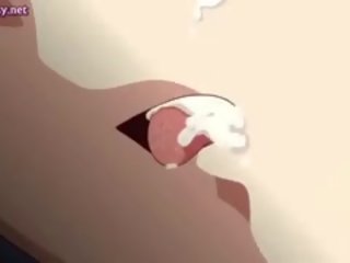 Anime hore blir sperm på henne pupper