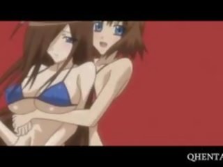 Two Hentai Girls Fucked In 3some At The Beach