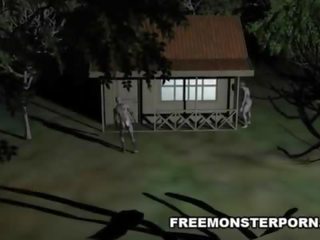Pieptoasa al 3-lea desen animat drăguță inpulit greu în aer liber de o zombi
