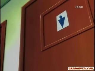 Roped hentai shoving vibratorn i den toalett