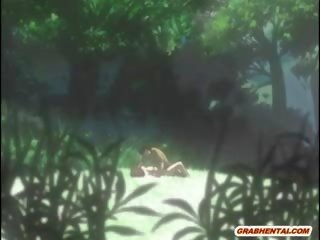 Szűz- hentai stunner brutálisan poked által idegen -ban a erdő