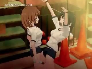 Δεμένα επάνω hentai κορίτσι του σχολείου παίρνει μουνί vibed σκληρά